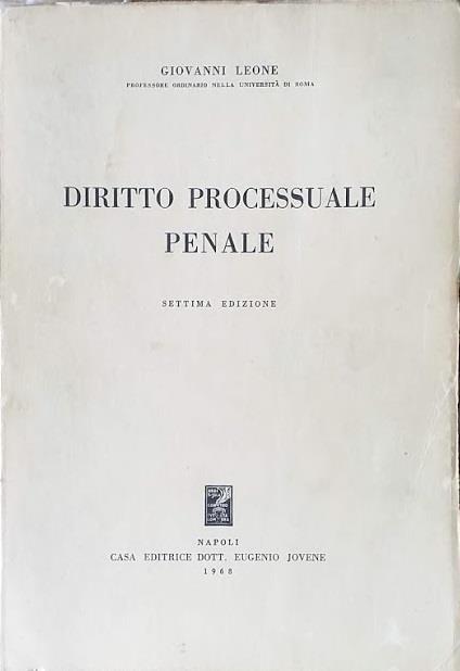 Diritto Processuale Penale - Giovanni Leone - copertina