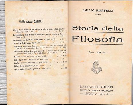 Storia della filosofia - Emilio Morselli - copertina