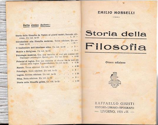 Storia della filosofia - Emilio Morselli - copertina