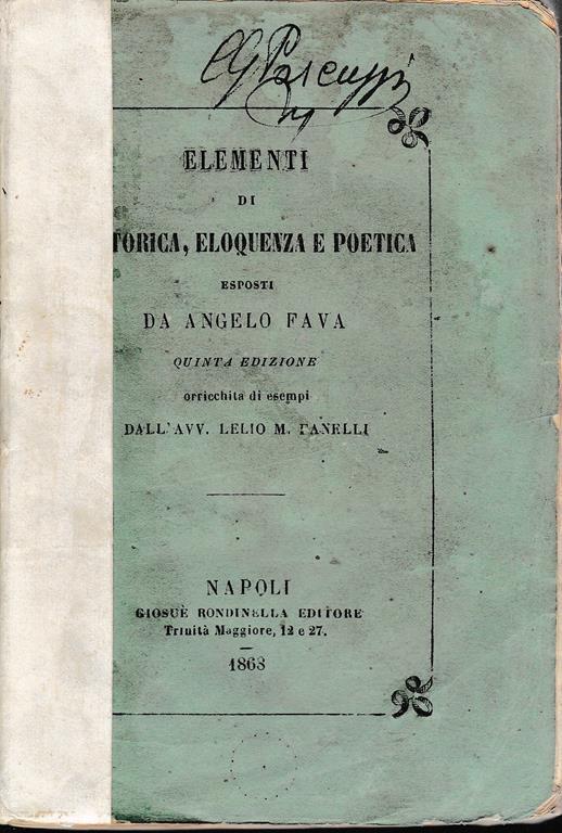 Elementi di rettorica, eloquenza e poetica - A. Fava Arricchite Da Lelio M. Fanelli - copertina