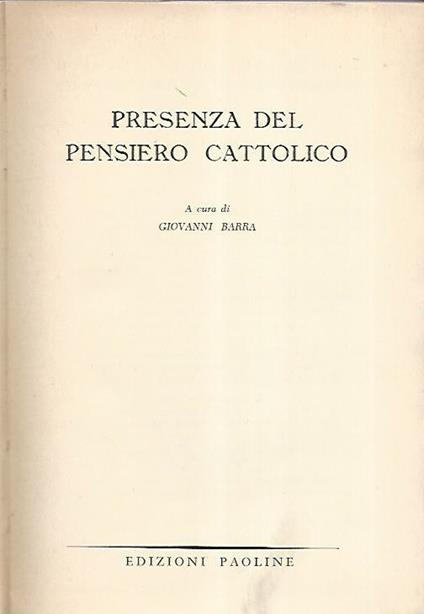 Presenza del pensiero cattolico - Giovanni Barra - copertina