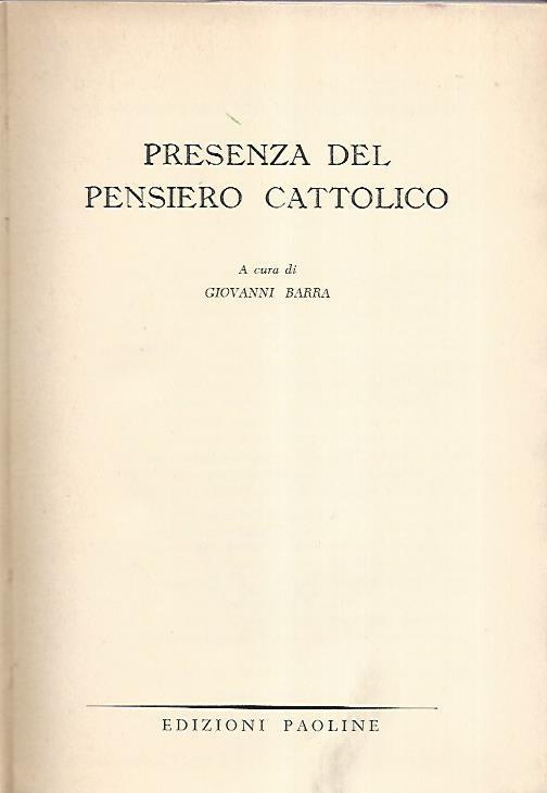 Presenza del pensiero cattolico - Giovanni Barra - copertina