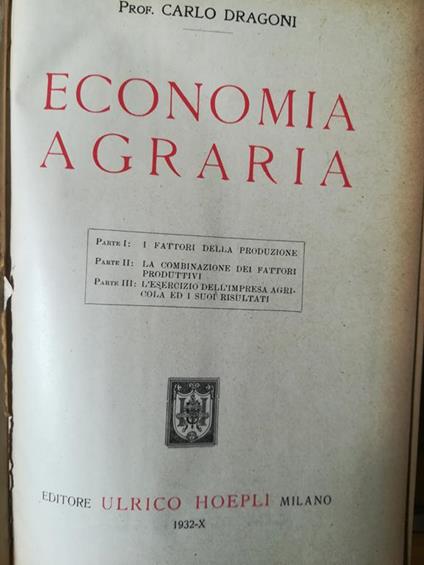 Economia agraria - Carlo Dragoni - copertina