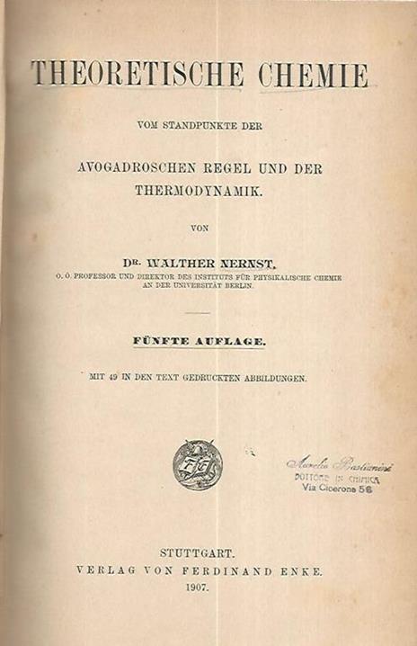 Theoretische chemie - Walther Nernst - copertina