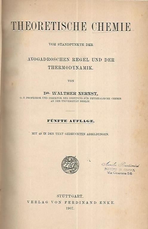 Theoretische chemie - Walther Nernst - copertina