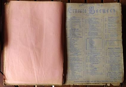 Raccolta di opere. ( Composizione del maestro Becucci, La giornata del pianista di Bonamici, Langage d'amour di Gustave Lange, Ma belle qui danse di Westerhout, Preghiera del Mosè di Vincenzo De Meglio, Cleopatra di Paolo Giorza, Valse Brillante di - copertina