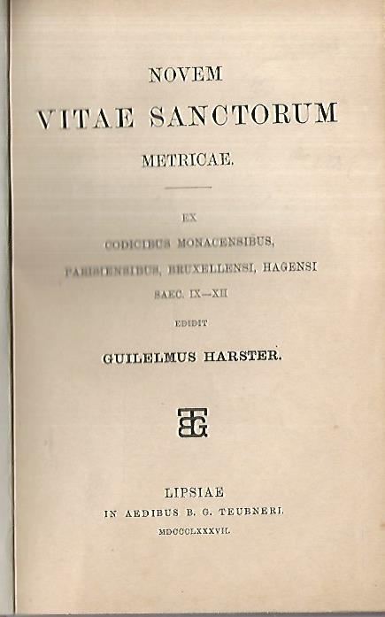 Novem vitae sanctorum metricae - Guilelmus Harster - copertina