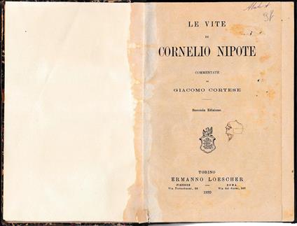 Le vite di Cornelio Nipote commentate da G. Cortese - copertina