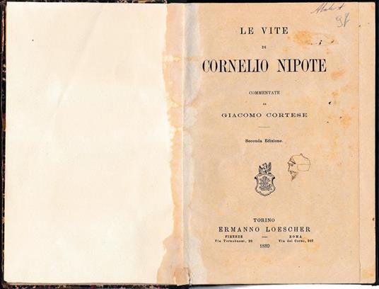 Le vite di Cornelio Nipote commentate da G. Cortese - copertina