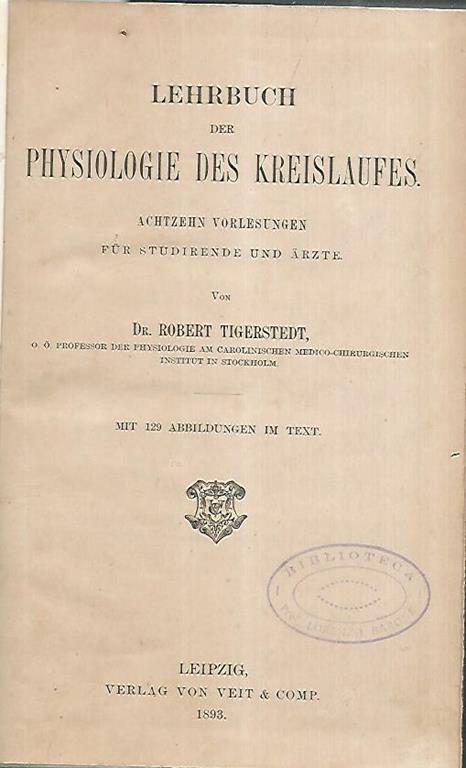 Lehrbuch der physiologie des kreislaufes - Robert Tigerstedt - copertina