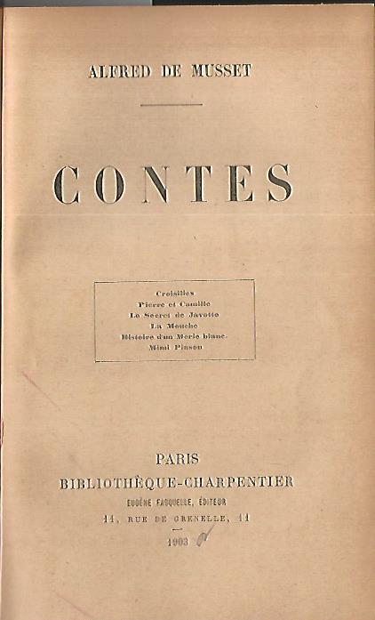 Contes - Alfred de Musset - copertina