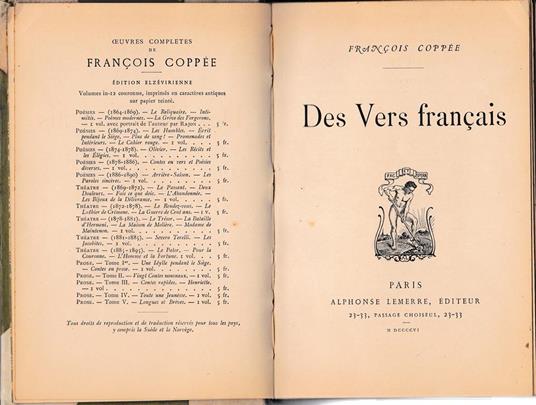 Des Vers francais - François Coppée - copertina