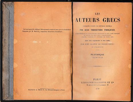 Les auteurs grecs. Plutarque, vie de César (testo in Greco e Francese) - Plutarco - copertina