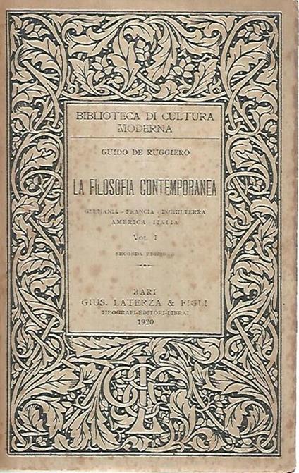 La filosofia contemporanea I - Guido De Ruggiero - copertina