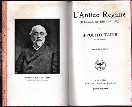 L' antico regime, vol. 1° (Il Despotismo prima del 1789) - Hippolyte Taine - copertina