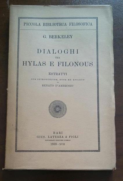 Dialoghi Tra Hylas E Filonous - George Berkeley - copertina