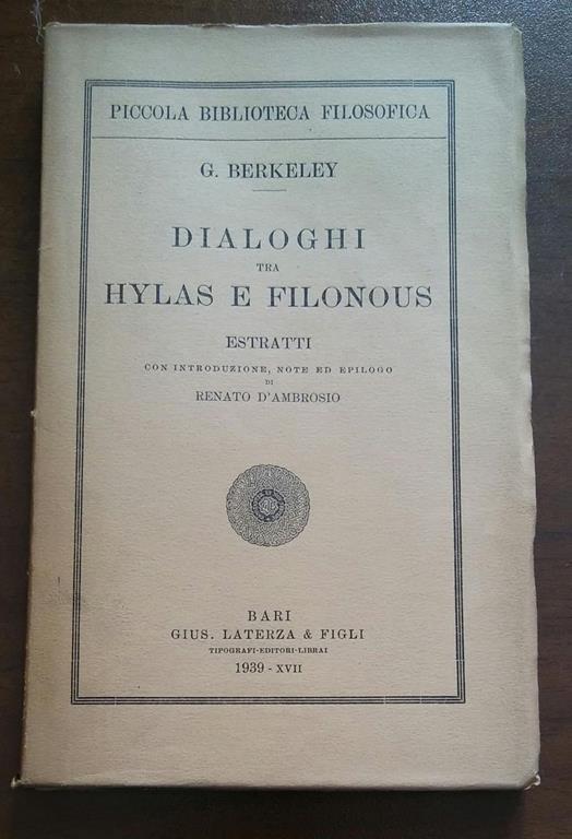 Dialoghi Tra Hylas E Filonous - George Berkeley - copertina