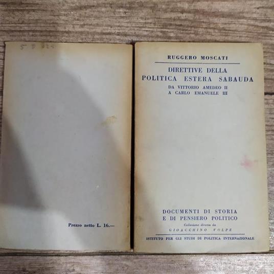 Direttive della politica estera sabauda - Ruggero Moscati - copertina