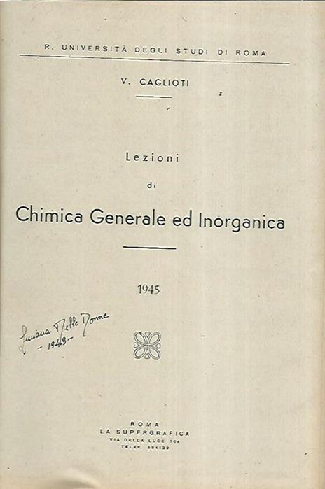 Lezioni di chimica generale ed inorganica - V. Caglioti - copertina