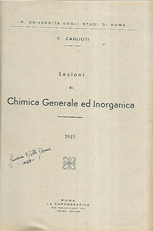 Lezioni di chimica generale ed inorganica - V. Caglioti - copertina