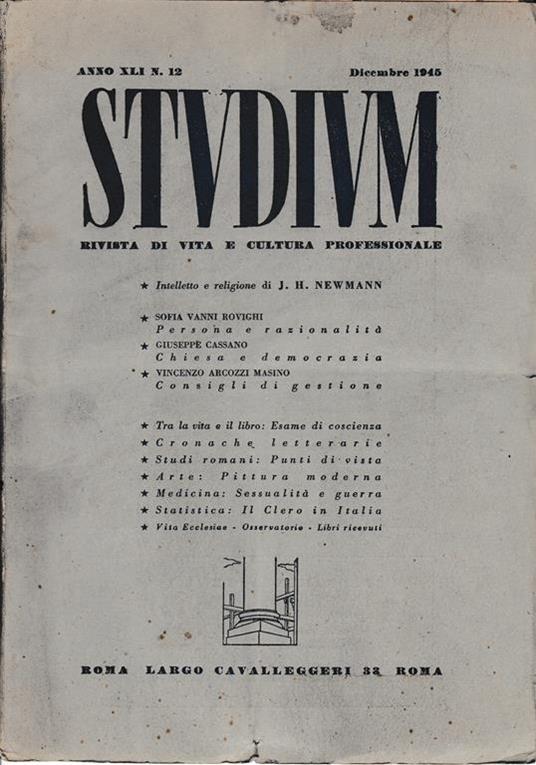 Studium. Rivista di vita e cultura professionale, anno XLI, n. 12 Dicembre 1945 - copertina