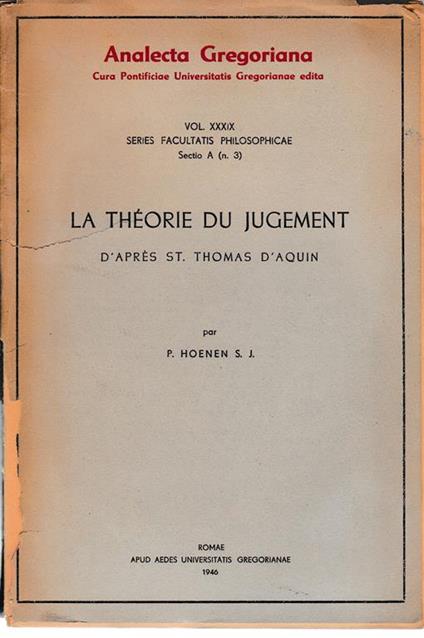 La théorie du judgement. Vol. XXXIX sezione a n. 3 - copertina