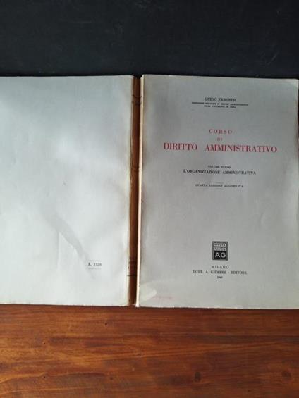Corso di diritto amministrativo L'organizzazione amministrativa - Guido Zanobini - copertina