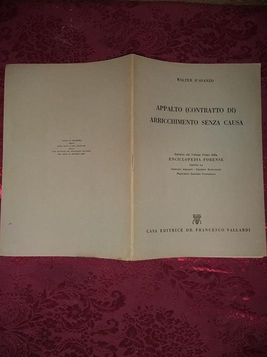 Appalto (contratto di) arricchimento senza causa - Walter D'Avanzo - copertina