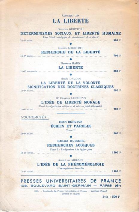 Les études philosophiques. La liberté n. 1. Pubblicazione trimestrale - 2