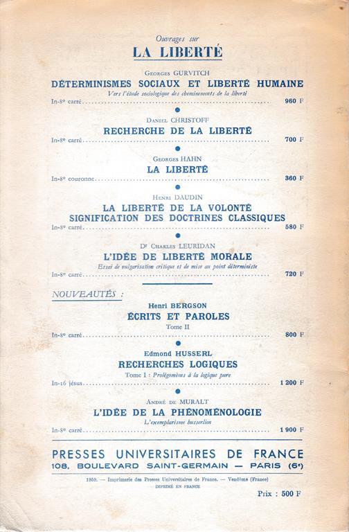 Les études philosophiques. La liberté n. 1. Pubblicazione trimestrale - 2