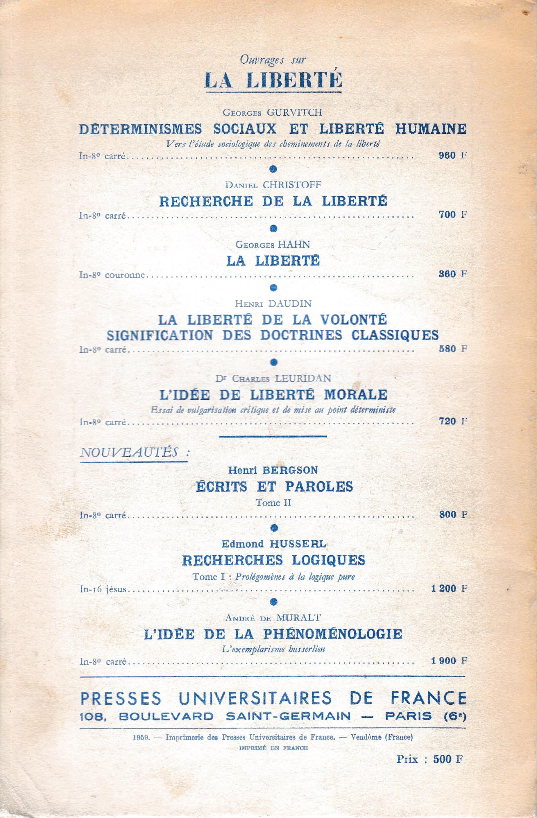 Les études philosophiques. La liberté n. 1. Pubblicazione trimestrale