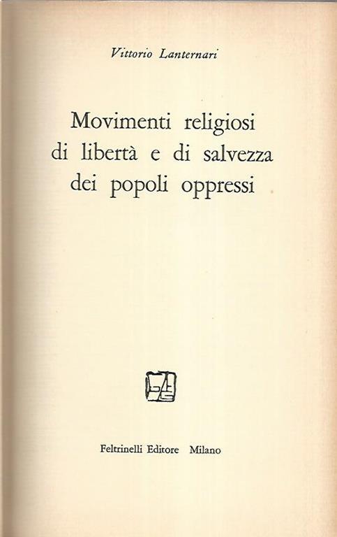 Movimenti religiosi di libertà e di salvezza dei popoli oppressi - Vittorio Lanternari - copertina
