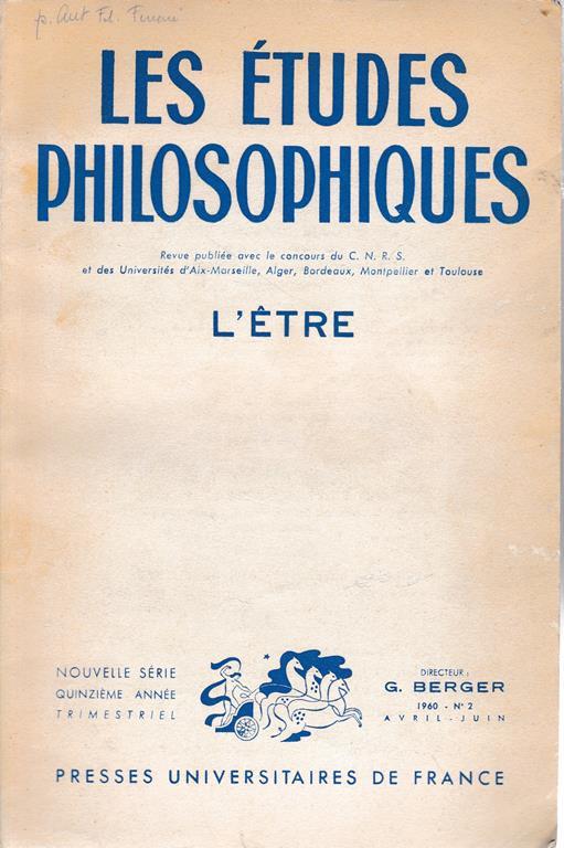 Les études philosophiques. L'étre n. 2. Pubblicazione trimestrale - copertina