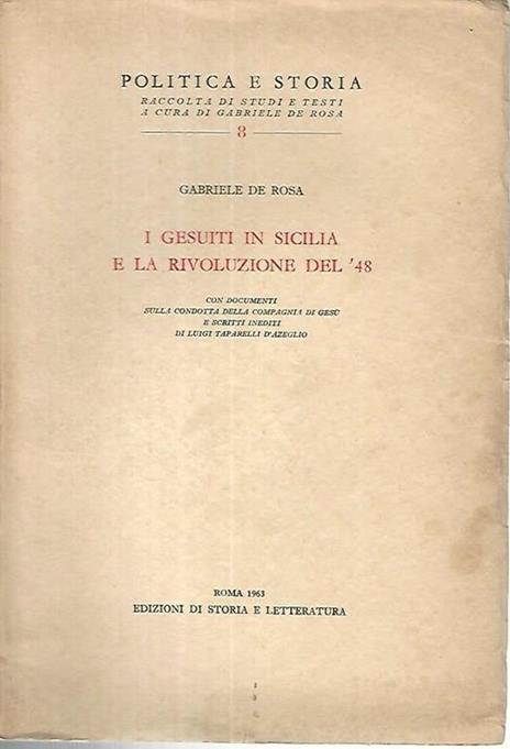 I gesuiti in Sicilia e la rivoluzione del '48 - Gabriele De Rosa - copertina