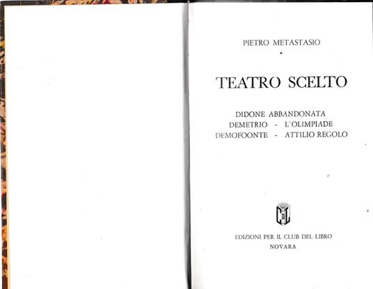 Teatro scelto - Pietro Metastasio - copertina