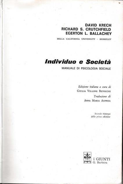 Individuo e società - copertina