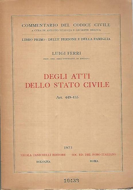 Degli stati dello stato civile - Luigi Ferri - copertina