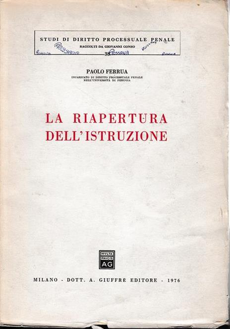 La riapertura dell'istruzione - Piero Ferrua - copertina
