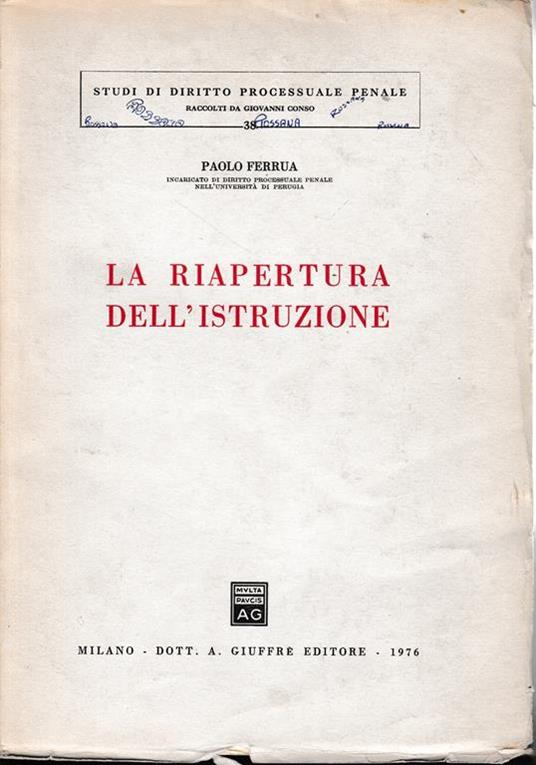 La riapertura dell'istruzione - Piero Ferrua - copertina