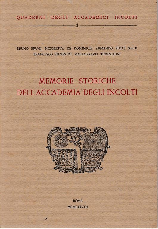 Memorie storiche dell'Accademia degli Incolti - copertina