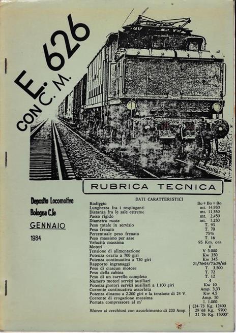 E 626 Con C. M. Rubrica Tecnica Di: Deposito Locomotive Bologna C. Le - copertina