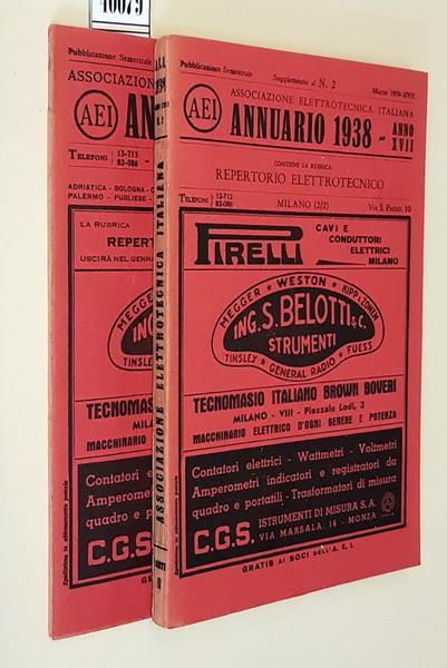 Associazione elettrotecnica italiana ANNUARIO 1938 (supplemento al n. 2) e REPERTORIO ELETTROTECNICO Anno XVII 1938 - copertina