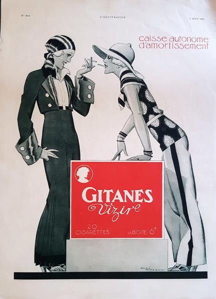 Pubblicità originale francese delle famose sigarettie GITANES Vizire 1931 - copertina