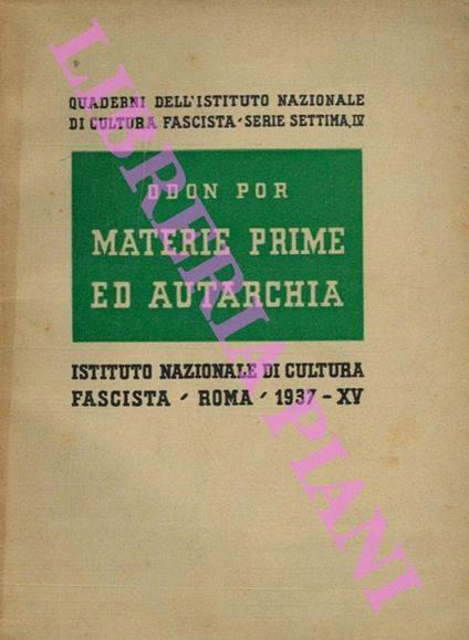 Materie prime ed autarchia - Odon Por - copertina