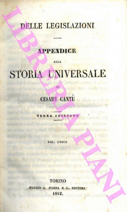 Delle legislazioni. Appendice alla Storia Universale. Terza edizione - Cesare Cantù - copertina