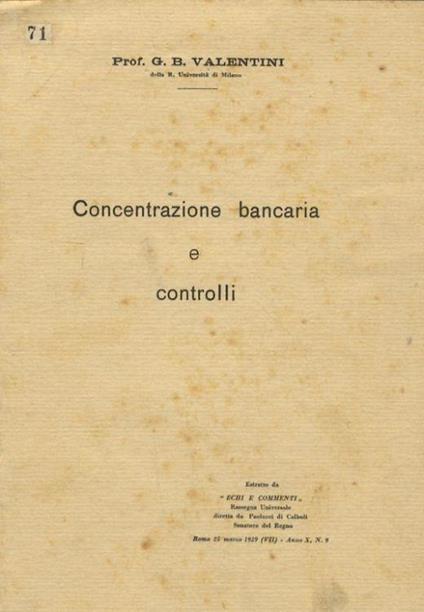 Concentrazione bancaria e controlli - G. Valentini - copertina