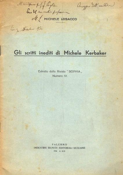 Gli scritti inediti di Michele Kerbacher. Estratto dalla Rivista Sophia, n. IV - Michele Losacco - copertina