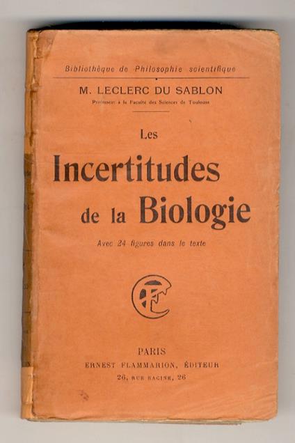 Les Incertitudes de la Biologie - copertina