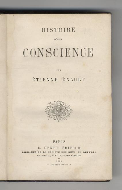Histoire d'une conscience - Etienne Enault - copertina