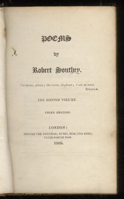 Poems [...] The second volume. Third edition - Robert Southey - copertina